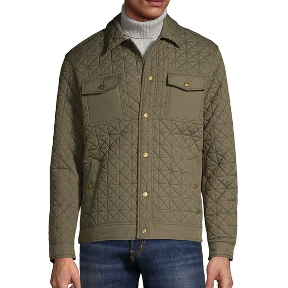 XL Tall Men's Lightweight Diamond Quilted Jacket Olive Green Army